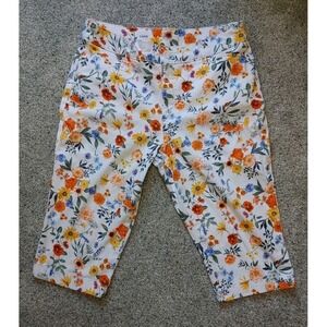 St Johns Bay Pants Sz 12P White Floral Mid Rise Easy Fit Capri Fall Orange Blue